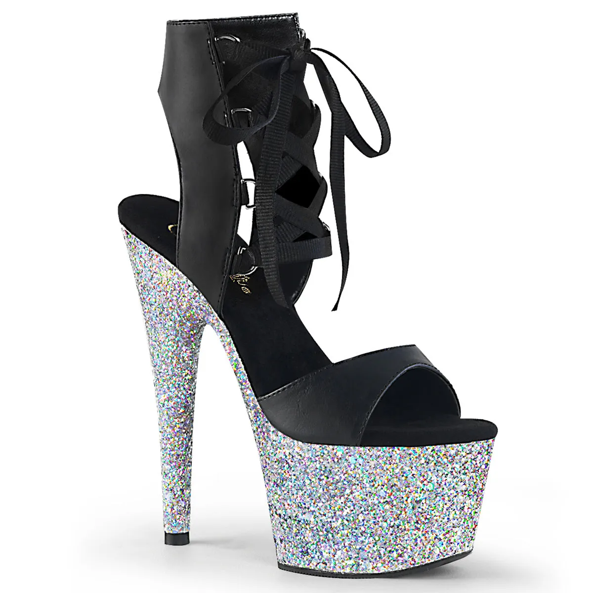 ADORE-700-14LG Pleaser Black Faux Leather Sexy Platform Shoes (Pole Dancing Heels)
