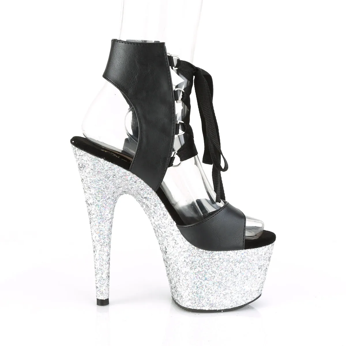 ADORE-700-14LG Pleaser Black Faux Leather Sexy Platform Shoes (Pole Dancing Heels)
