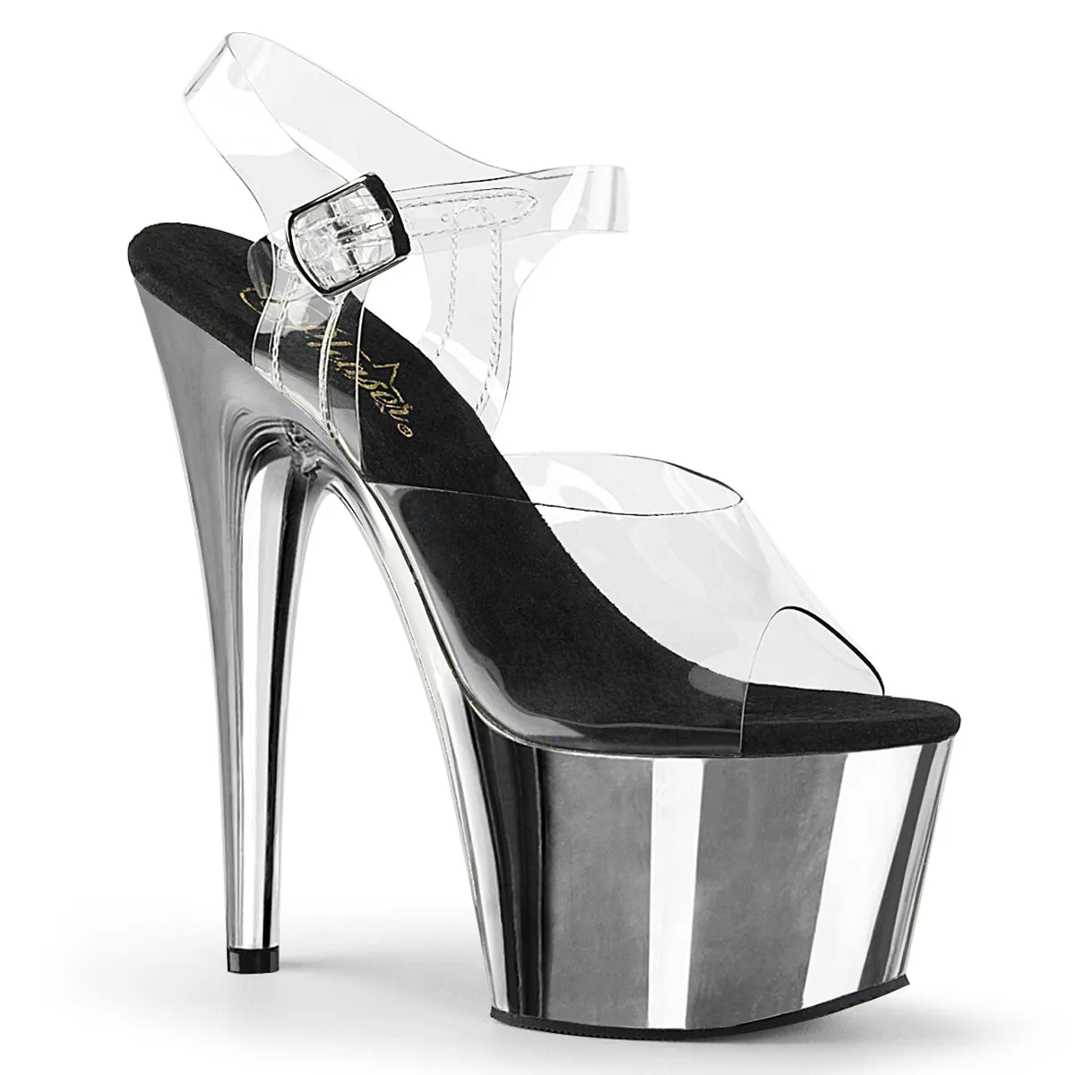 ADORE-708 Pleaser Clear/Silver Chrome Sexy Platform Shoes (Pole Dancing Heels)
