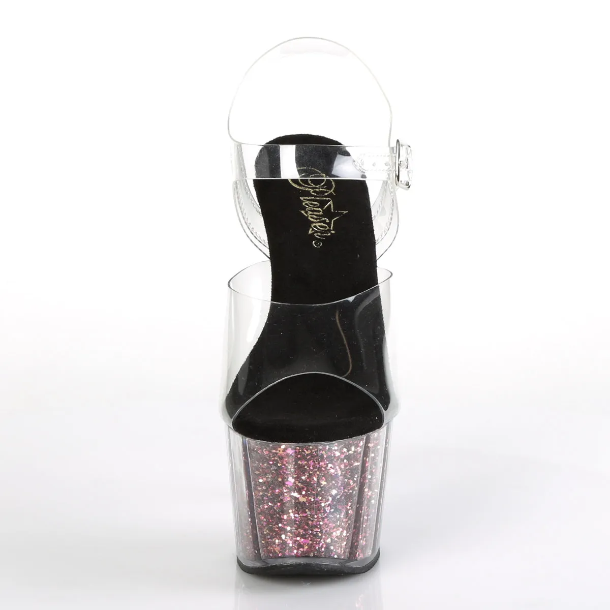 ADORE-708CG Pleaser Clear/Pink Confetti Glitter Sexy Platform Shoes (Pole Dancing Heels)