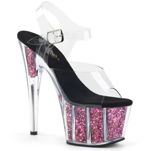 ADORE-708CG Pleaser Clear/Pink Confetti Glitter Sexy Platform Shoes (Pole Dancing Heels)
