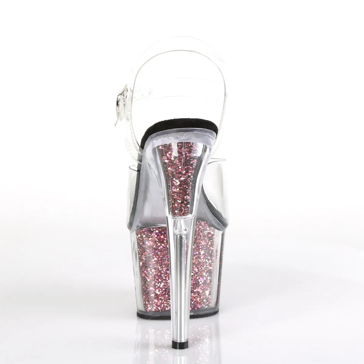 ADORE-708CG Pleaser Clear/Pink Confetti Glitter Sexy Platform Shoes (Pole Dancing Heels)