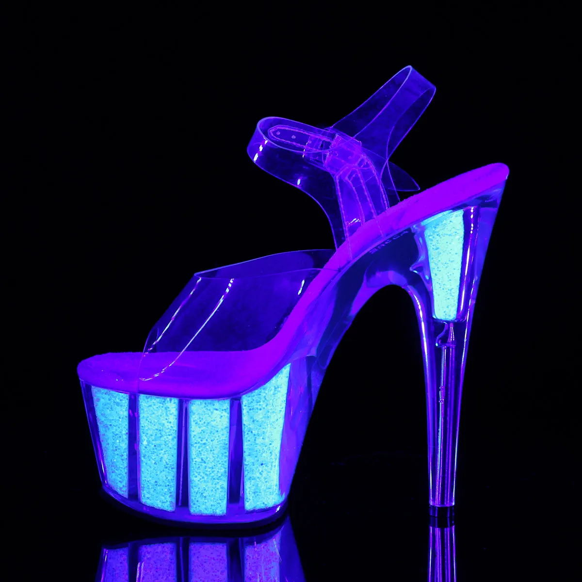 ADORE-708UVG Pleaser Clear/Neon Opal Glitter Sexy Platform Shoes (Pole Dancing Heels)