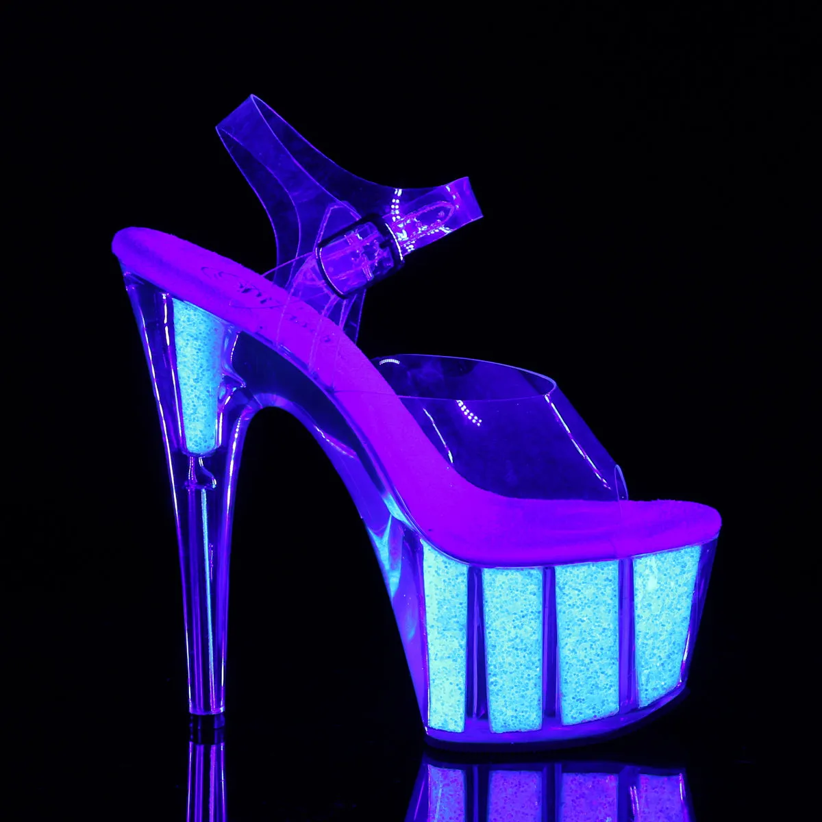 ADORE-708UVG Pleaser Clear/Neon Opal Glitter Sexy Platform Shoes (Pole Dancing Heels)