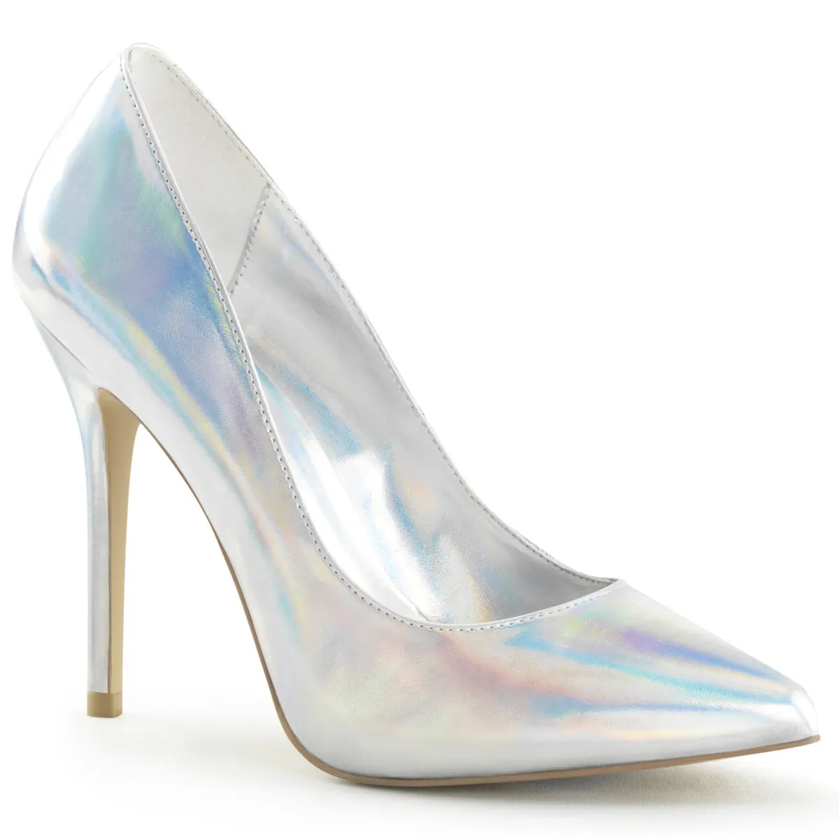 AMUSE-20 Pleaser Silver Hologram Sexy Single Sole Shoes (Fetish Footwear)