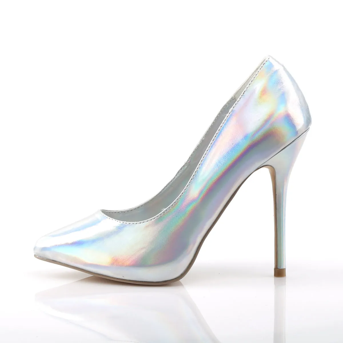AMUSE-20 Pleaser Silver Hologram Sexy Single Sole Shoes (Fetish Footwear)