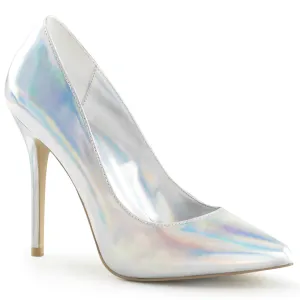 AMUSE-20 Pleaser Silver Hologram Sexy Single Sole Shoes (Fetish Footwear)