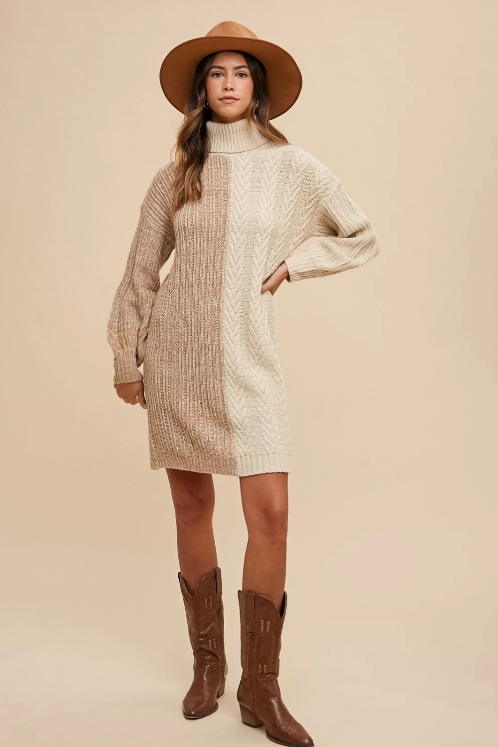 Annie Wear Color Block Turtleneck Sweater Dress