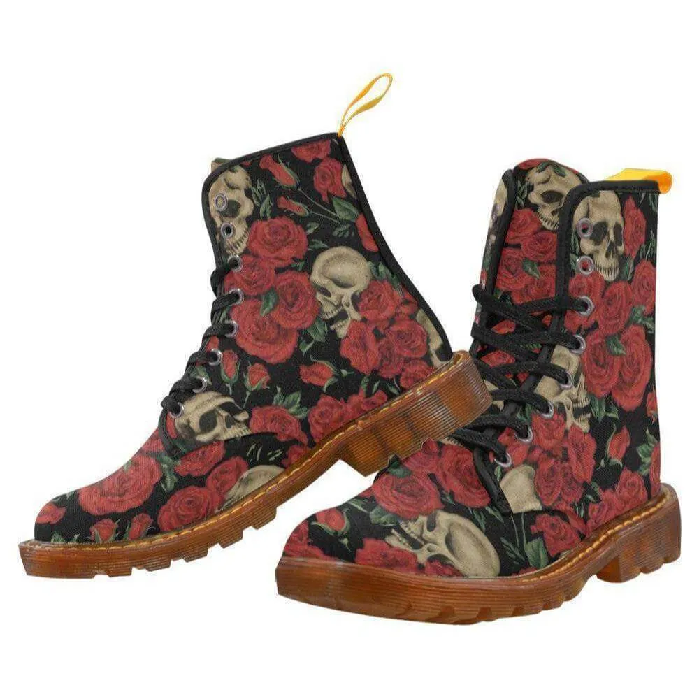 Antique Red Skulls Women's Lace Up Combat Boots [IN STOCK]