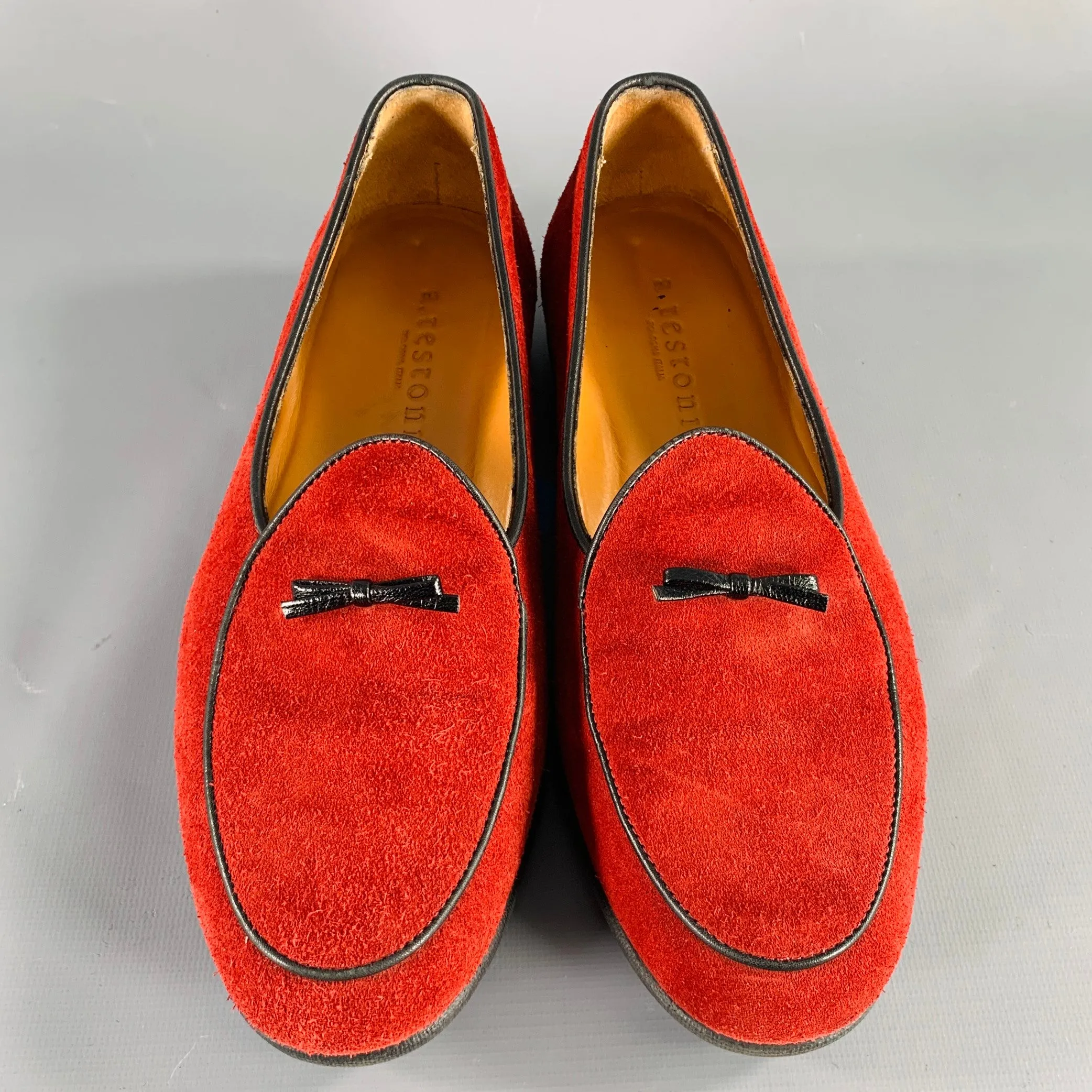 A.TESTONI Size 8 Burgundy Black Contrast Trim Suede Slip On Loafers
