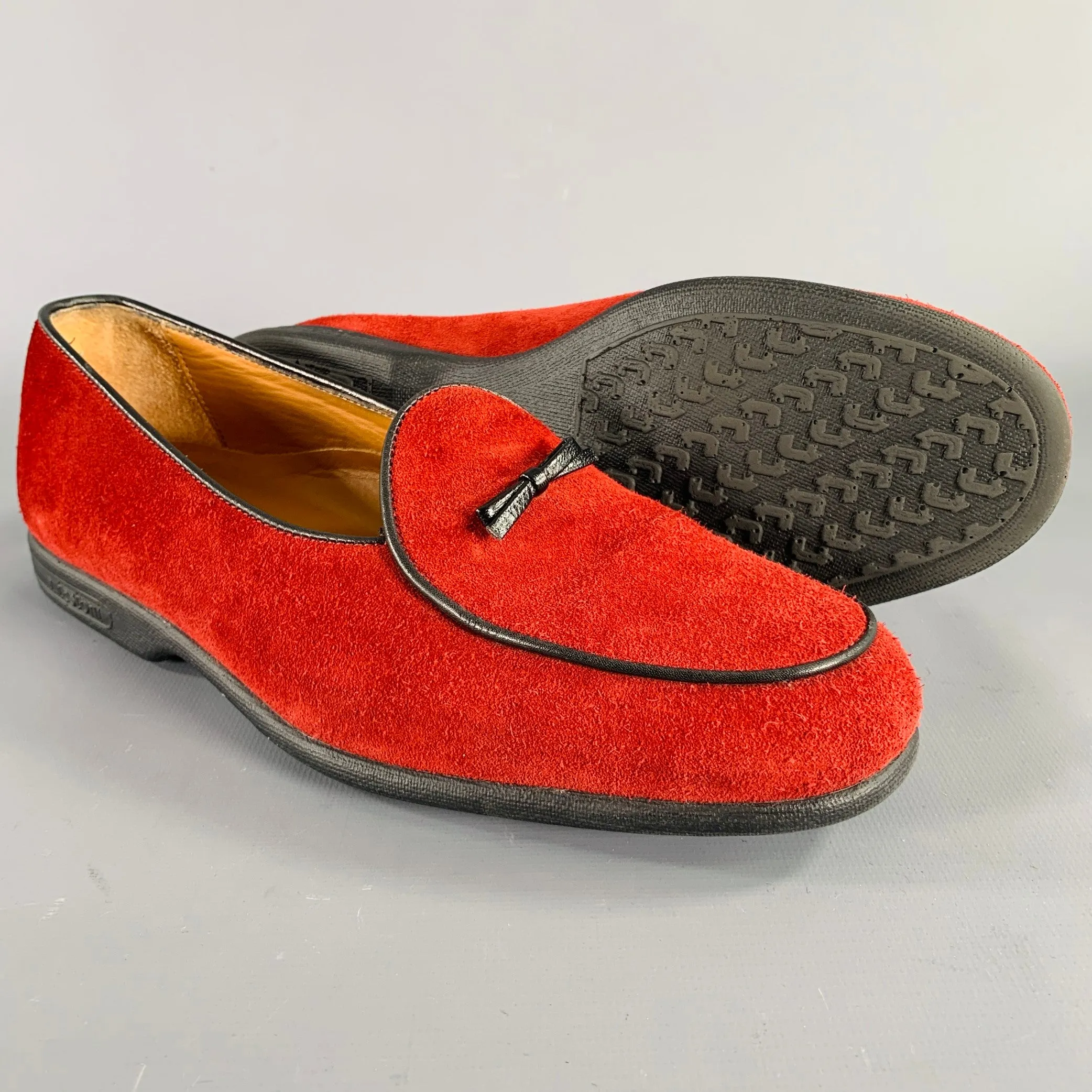 A.TESTONI Size 8 Burgundy Black Contrast Trim Suede Slip On Loafers
