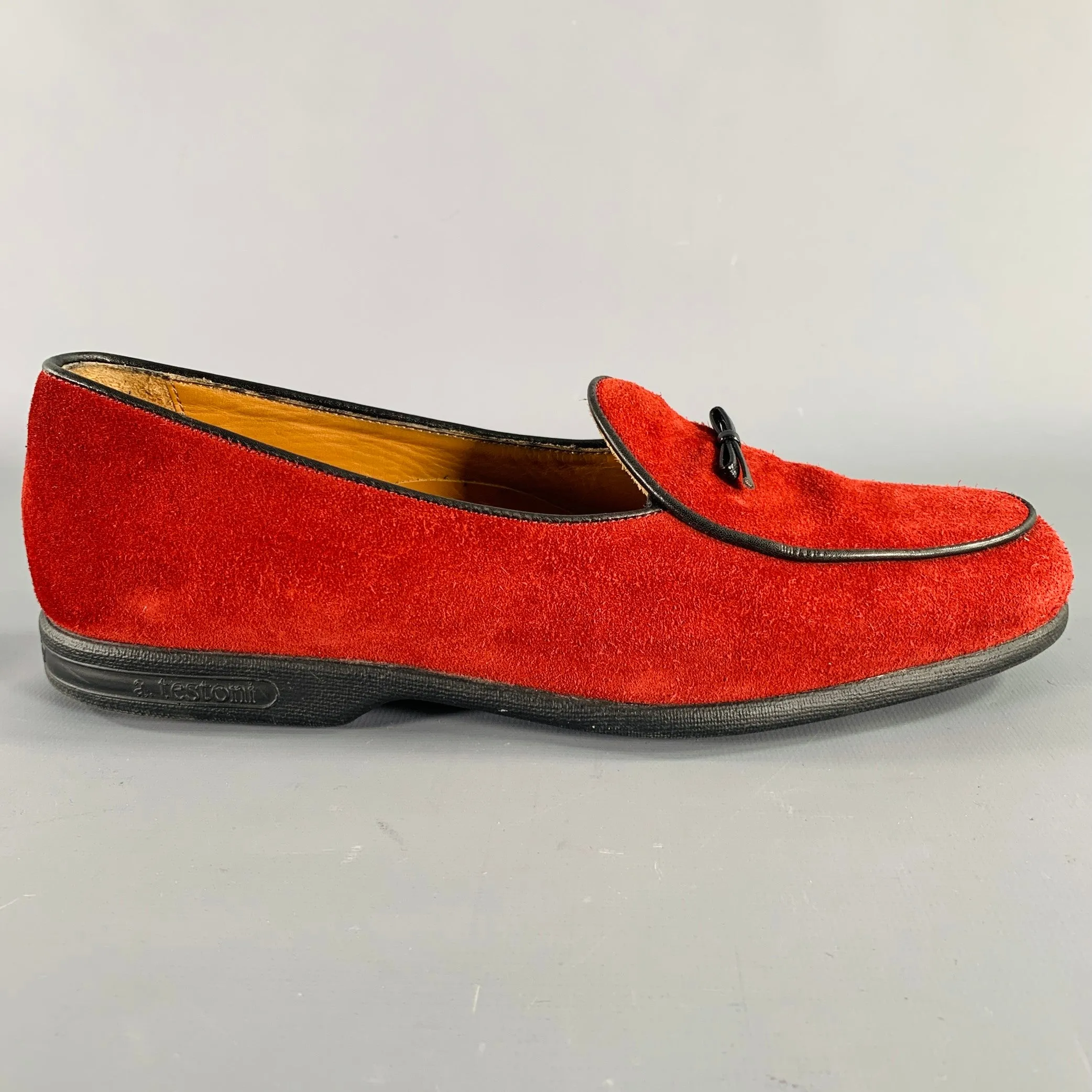 A.TESTONI Size 8 Burgundy Black Contrast Trim Suede Slip On Loafers