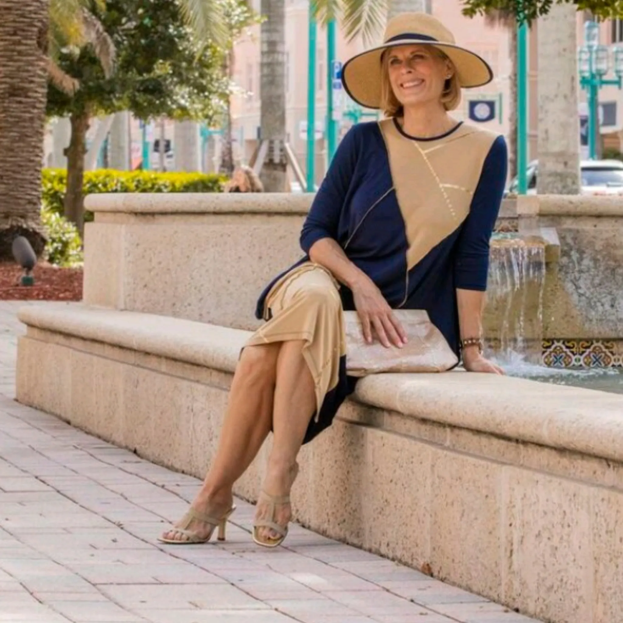 Boho Chic Dress: Stitched Navy/Camel Kintsugi