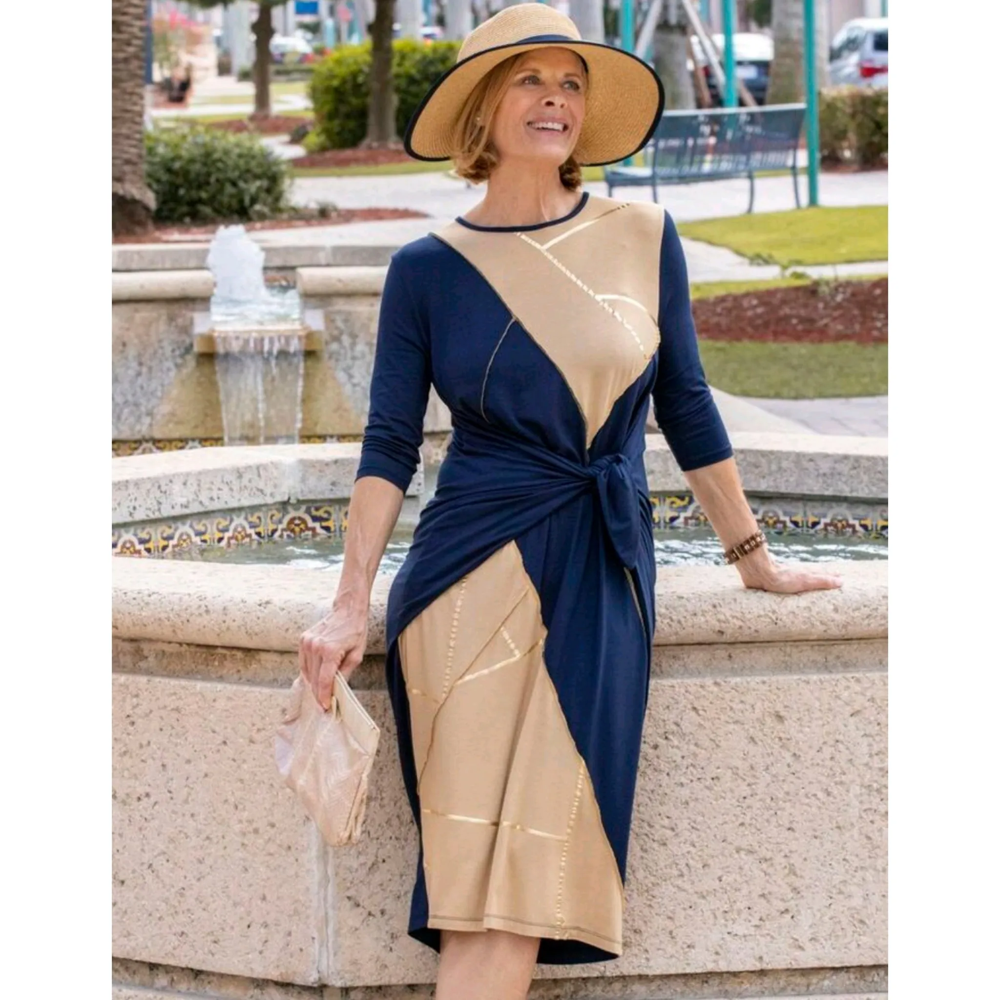Boho Chic Dress: Stitched Navy/Camel Kintsugi