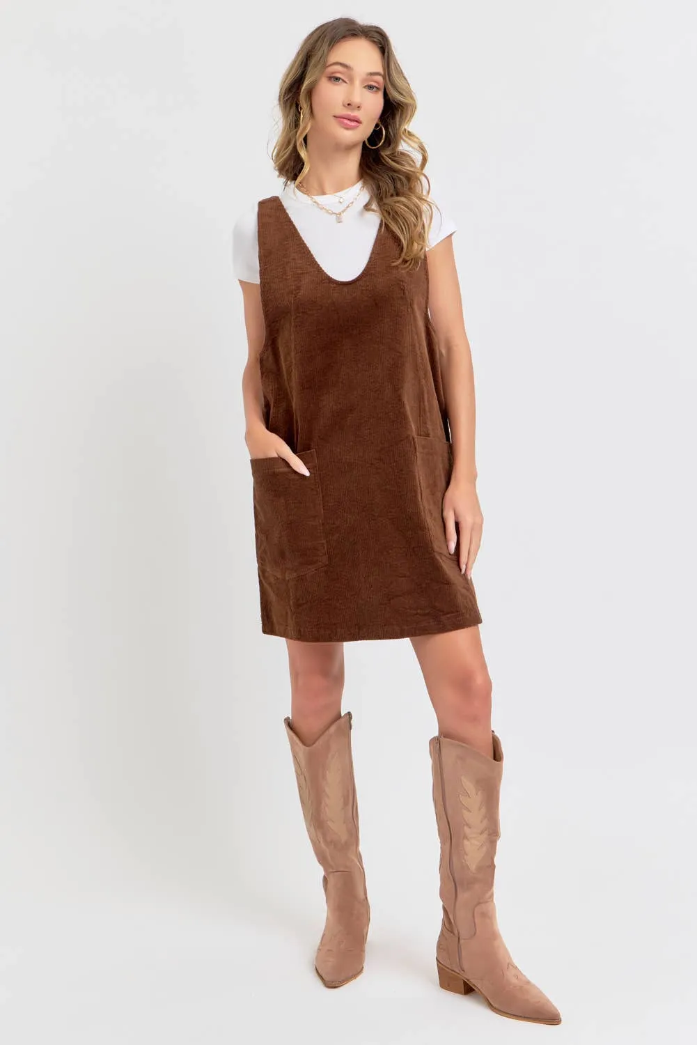 CASUAL OVERALL CORDUROY DRESS