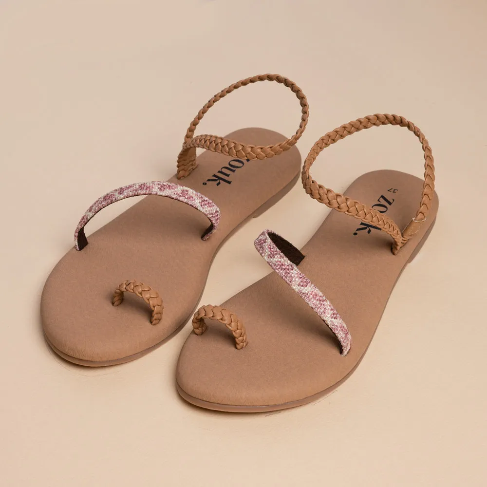 Chamoli Motif Tan Braided Sandal