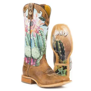 Chicvane Womens Embroidery Floral Printed Color Block Chunky Heel Cowboy Knee High Boots