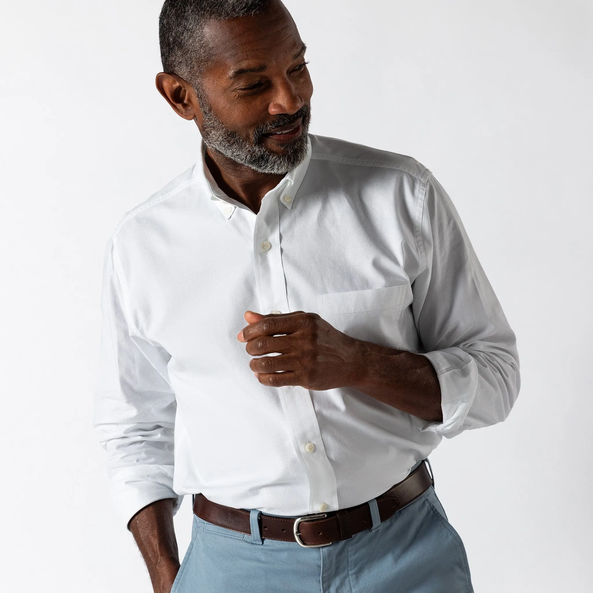Cotton Oxford Sport Shirt- Morris Solid White