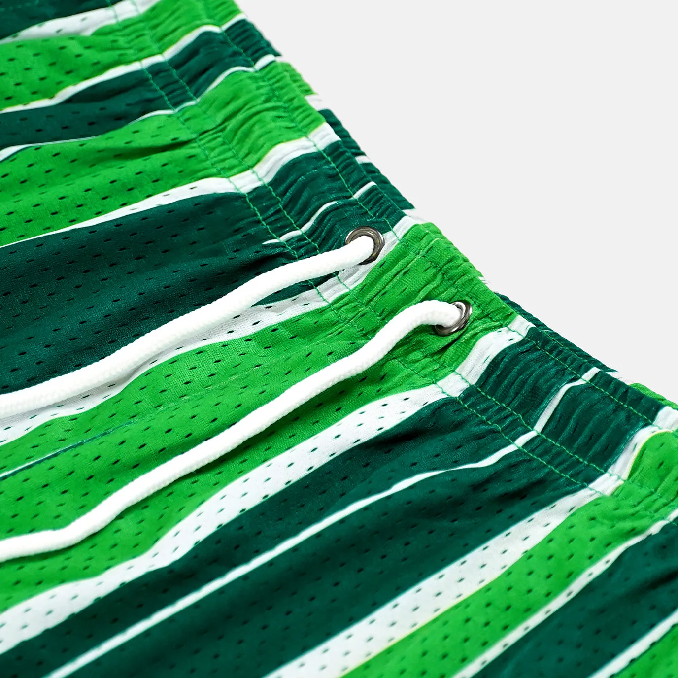 Green Stripes Teddy Shorts - 7"