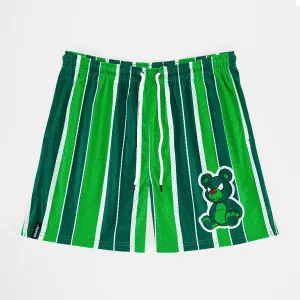 Green Stripes Teddy Shorts - 7"