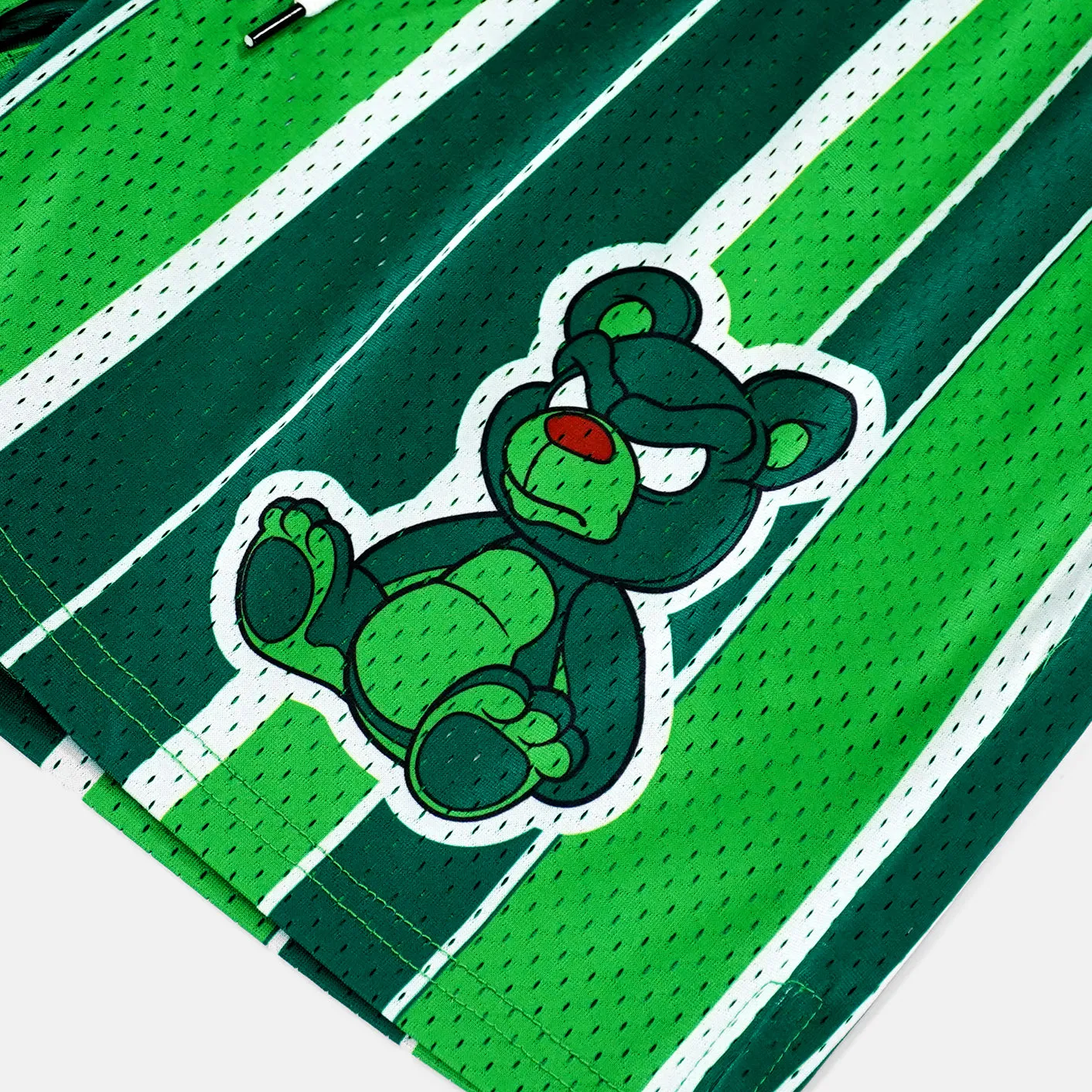 Green Stripes Teddy Shorts - 7"
