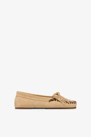 Loafers in ecru suede leather