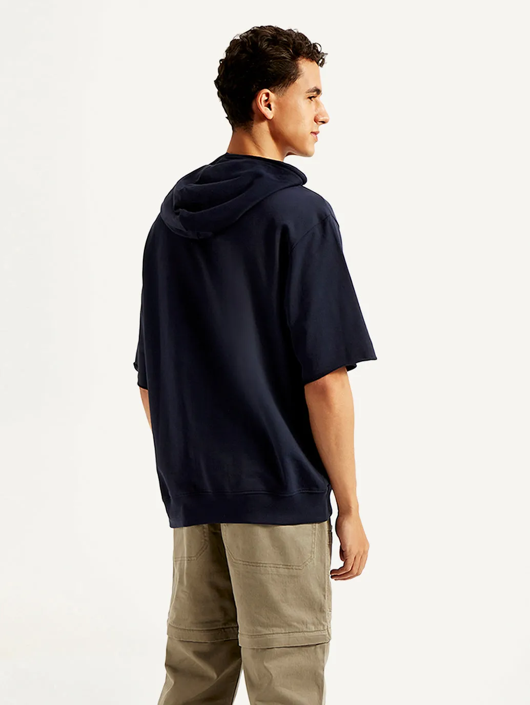 Men's Embossed Navy Hooded Sweatshirt