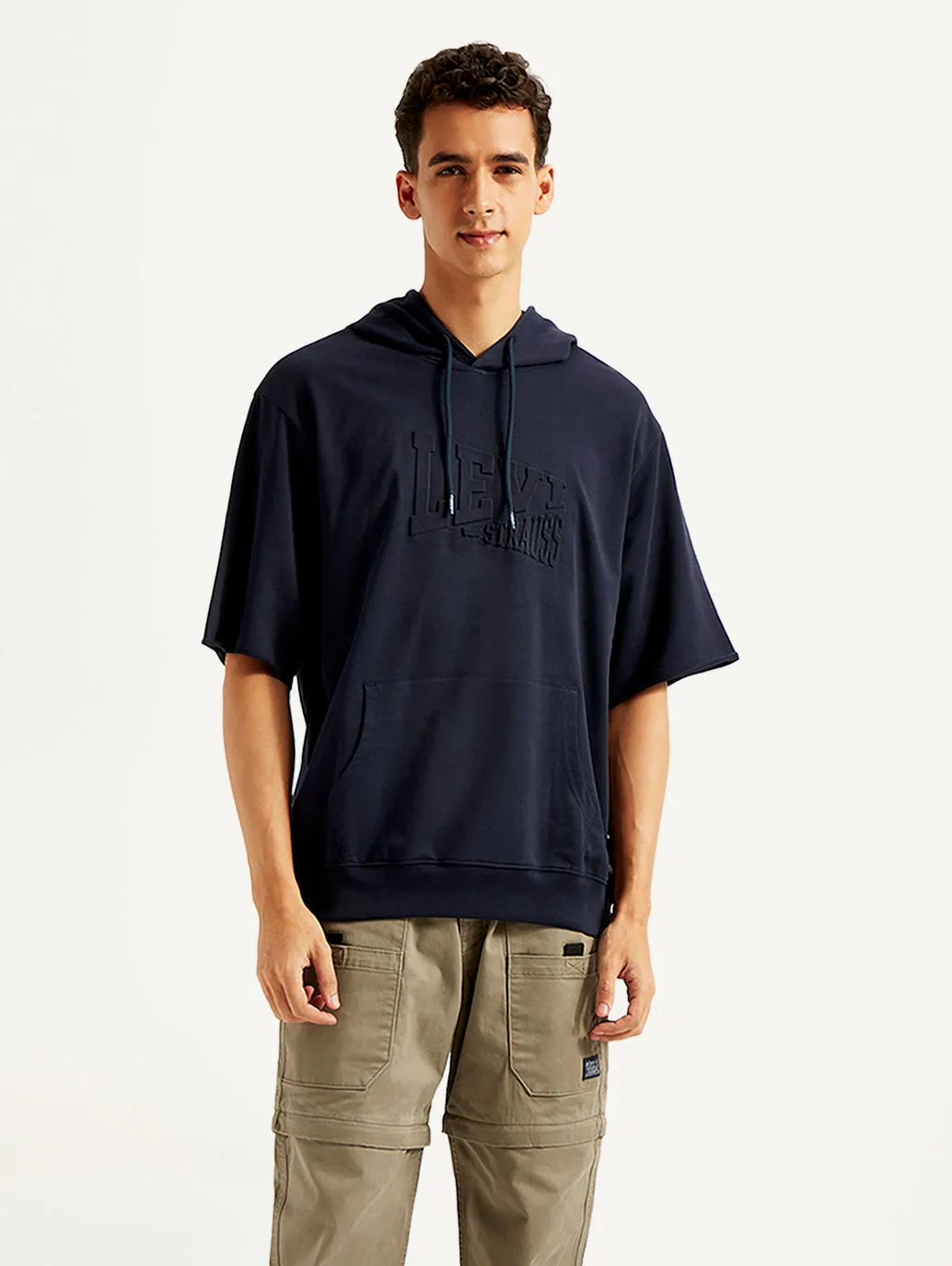 Men's Embossed Navy Hooded Sweatshirt