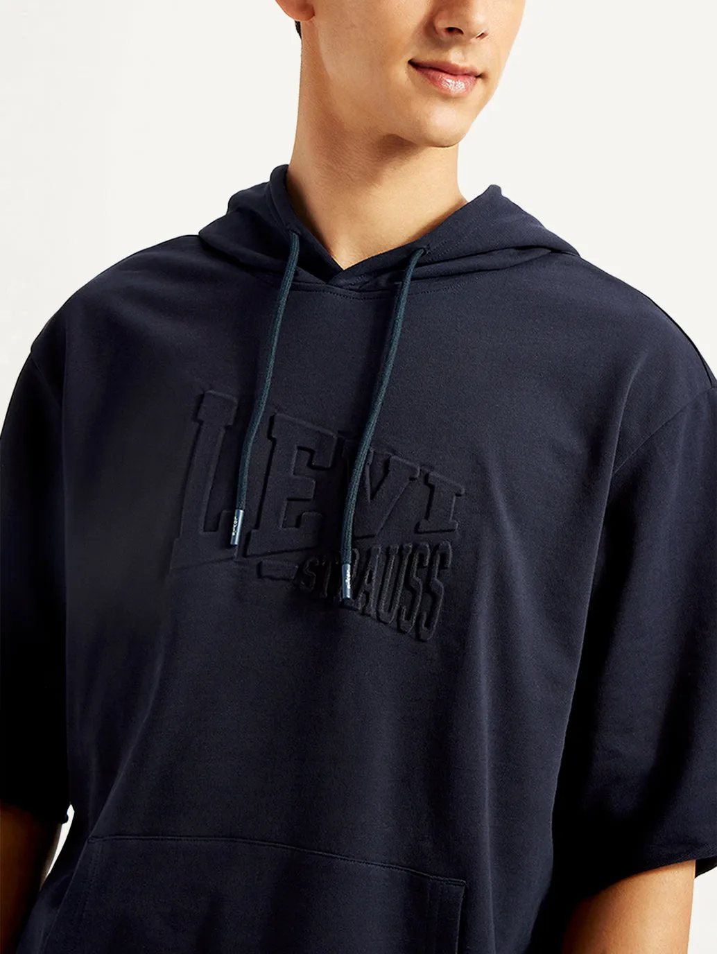 Men's Embossed Navy Hooded Sweatshirt