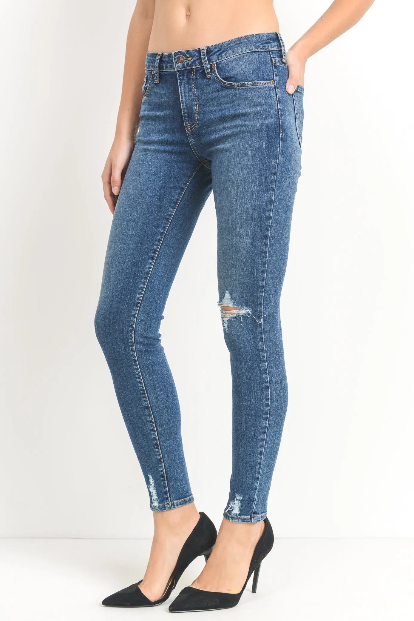 One Knee Distress Skinny Jeans