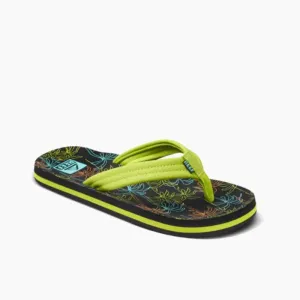 Reef Kids Ahi Flip Flops - Neon Palm