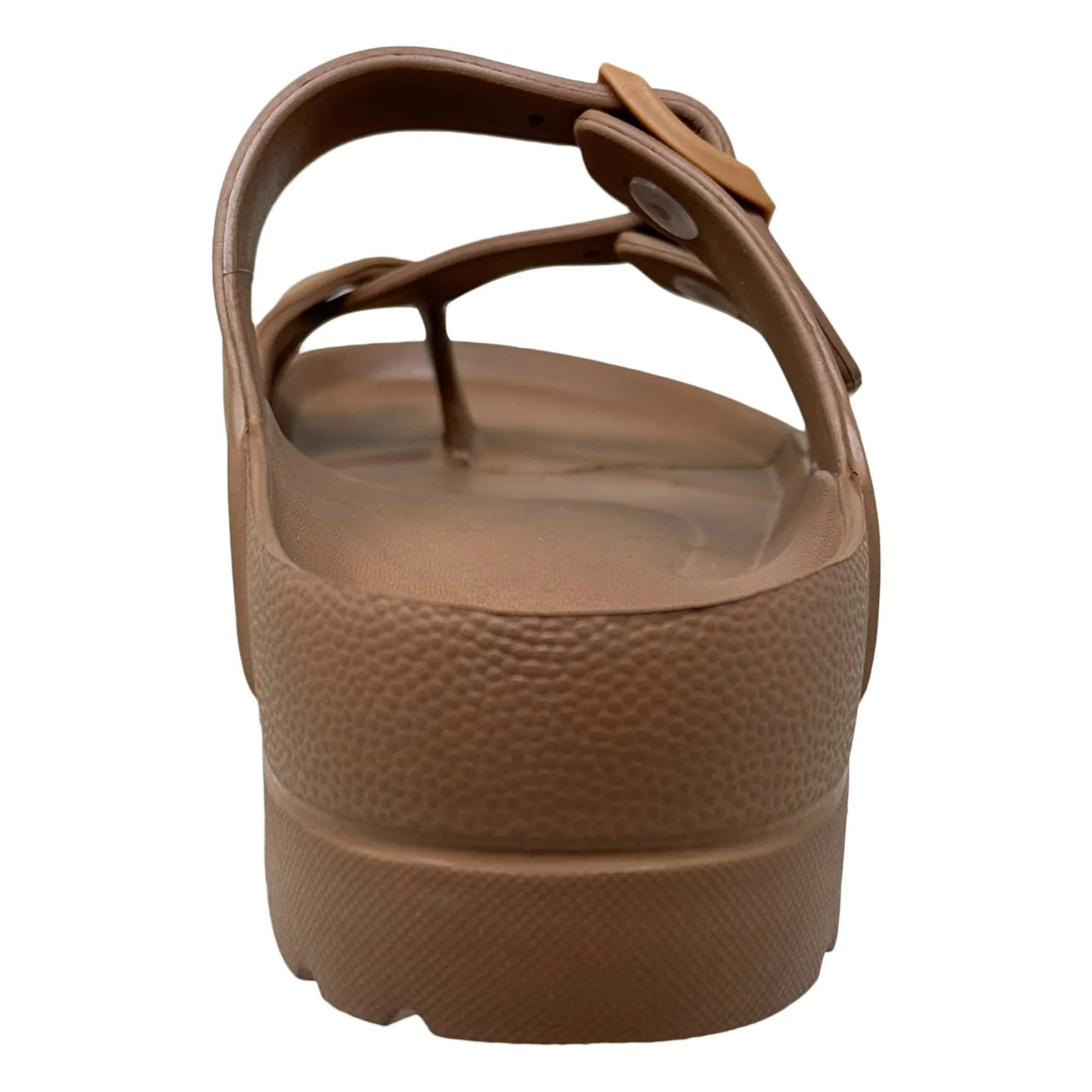 SOBEYO Women's Strappy Platform Sandals Ring Toe Double Buckles Tan