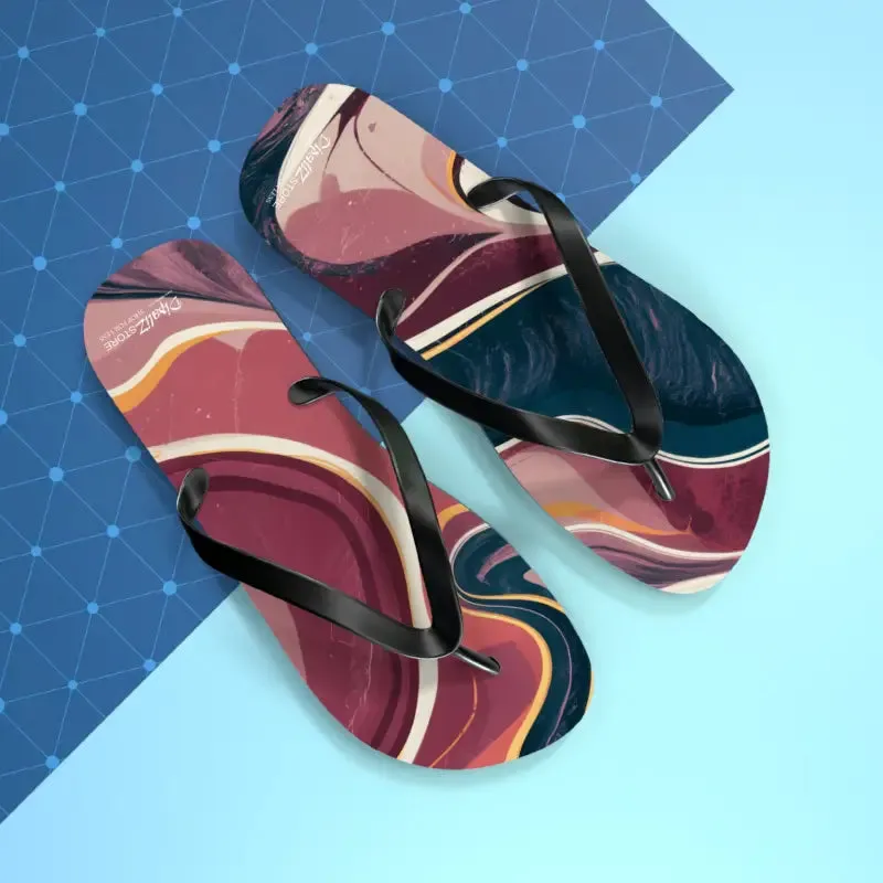 Stylish Maroon Marble Pattern Flip Flops