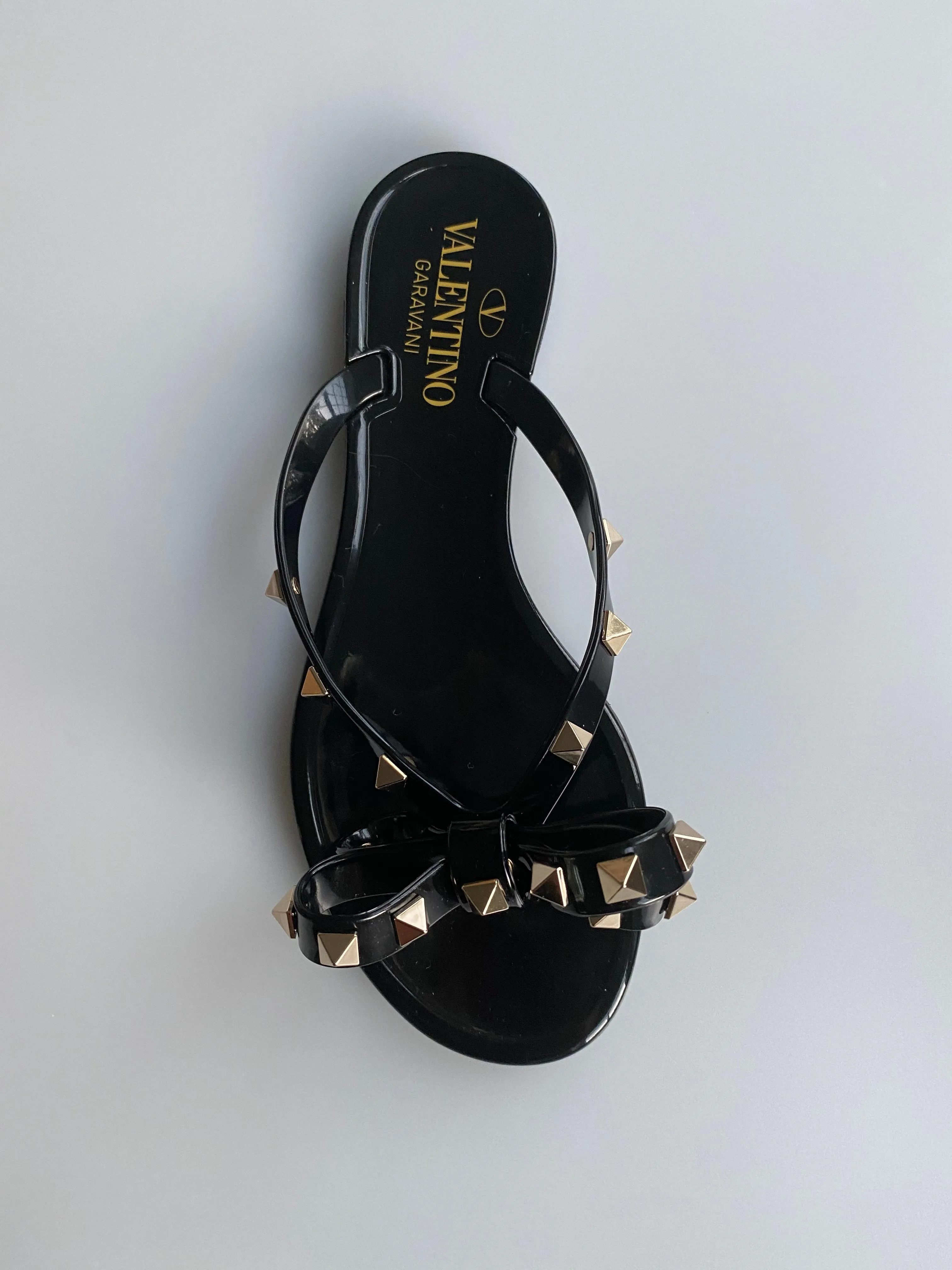 Valentino Black PVC Rockstud Flip Flops