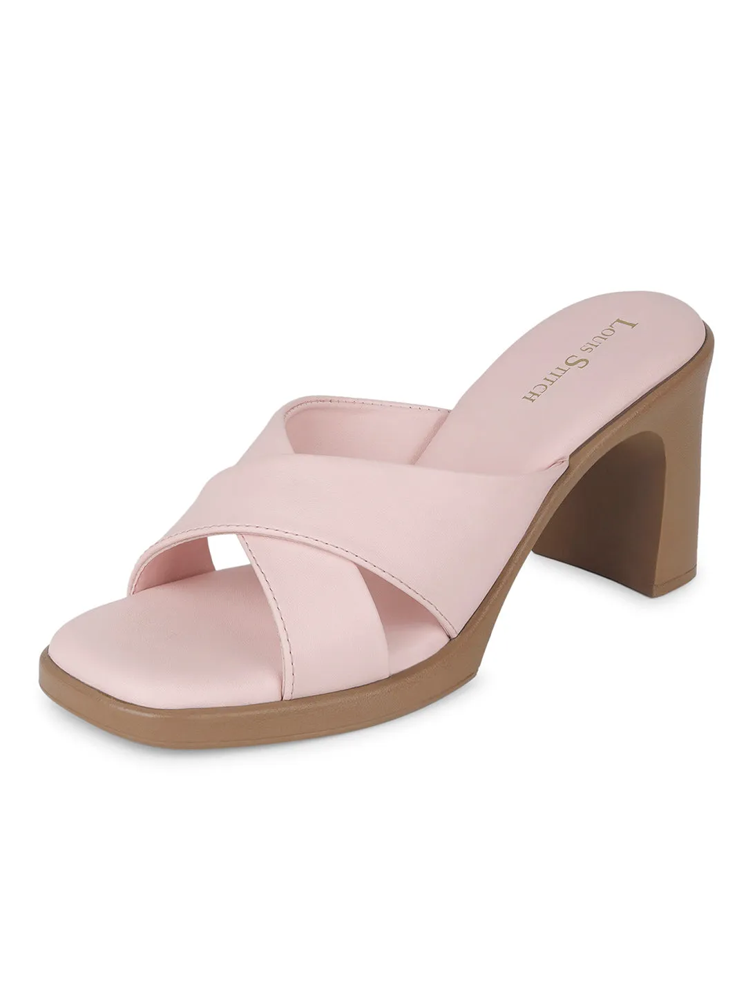Women's Cross Strap Block Heel Pink Lightweight Sandals