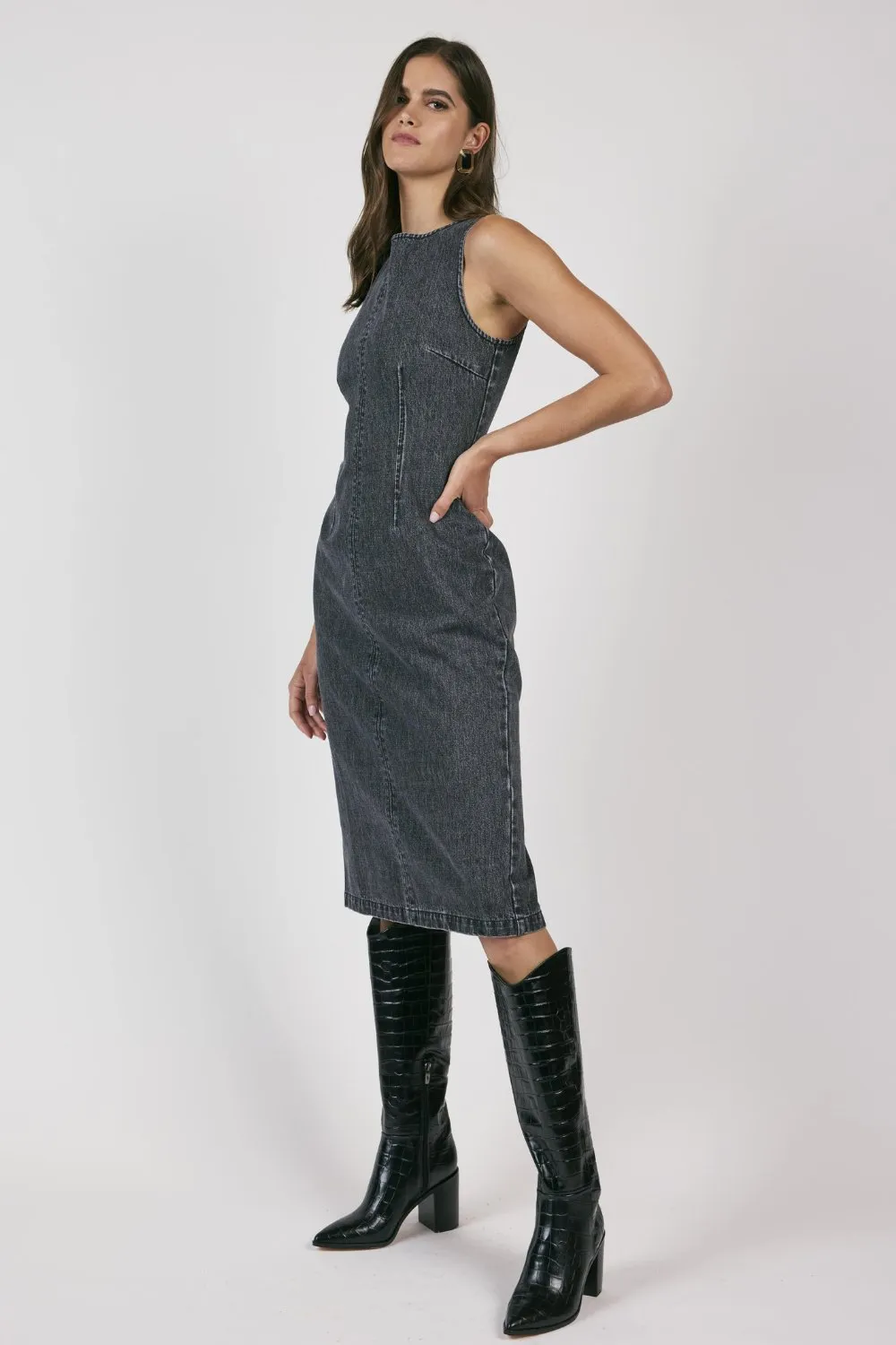 Women's Denim Midi Dress | Sage The Label | Black