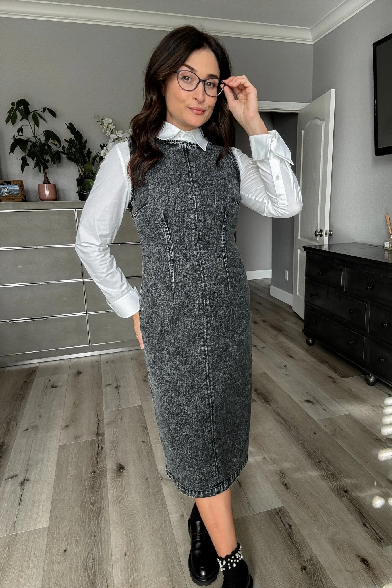 Women's Denim Midi Dress | Sage The Label | Black