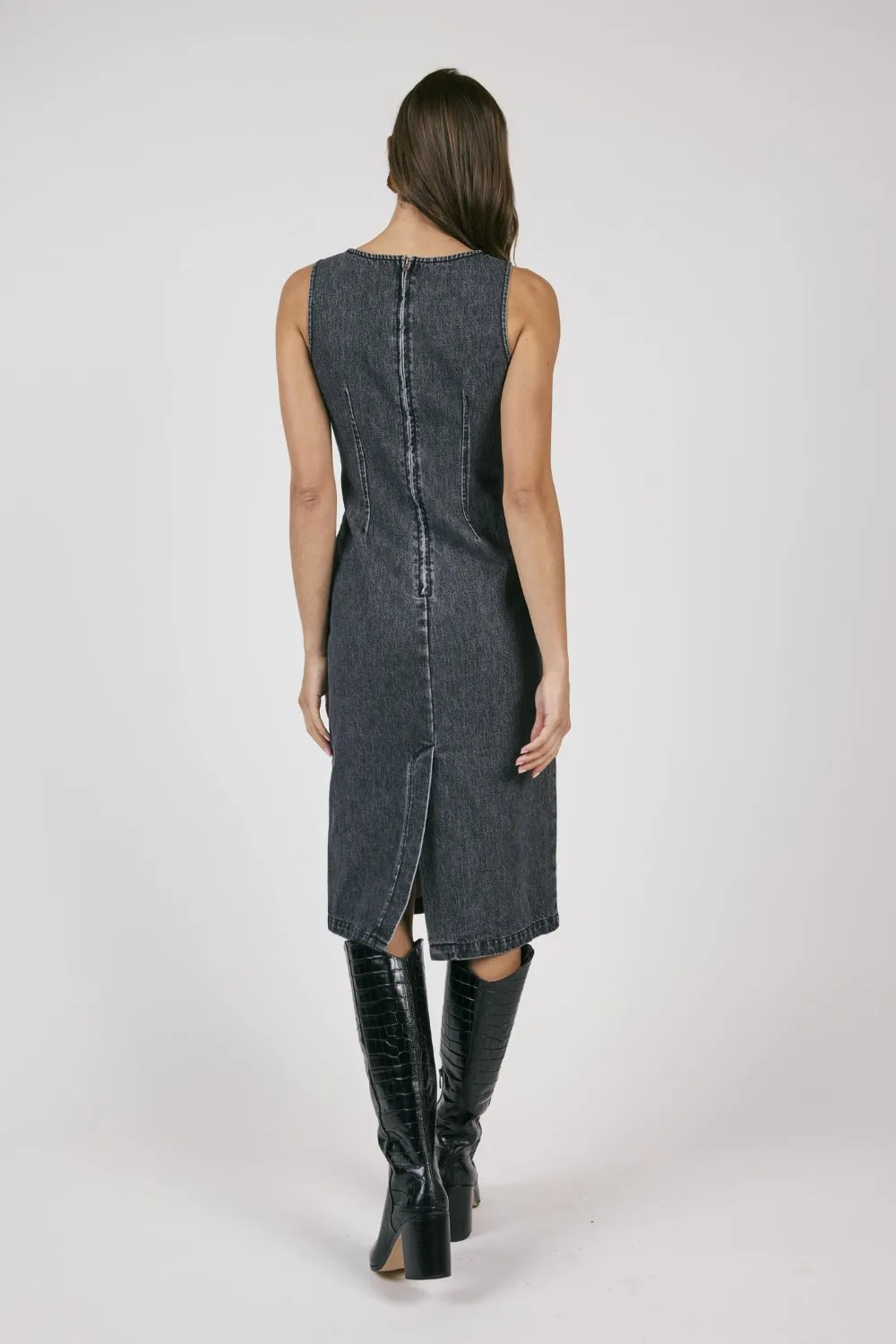 Women's Denim Midi Dress | Sage The Label | Black