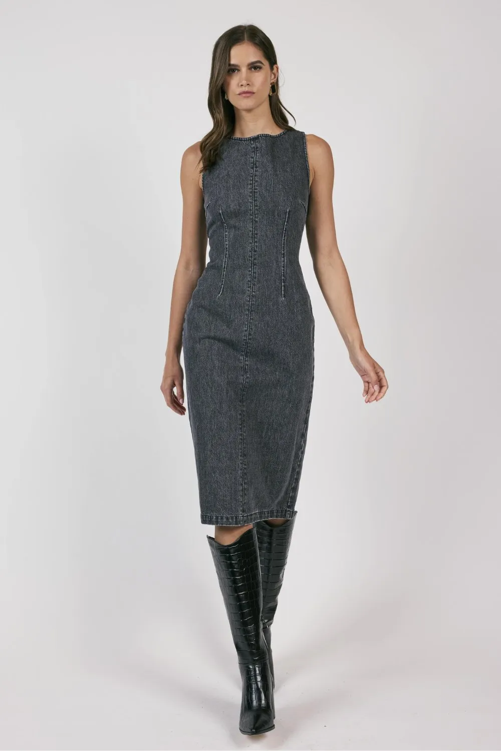 Women's Denim Midi Dress | Sage The Label | Black