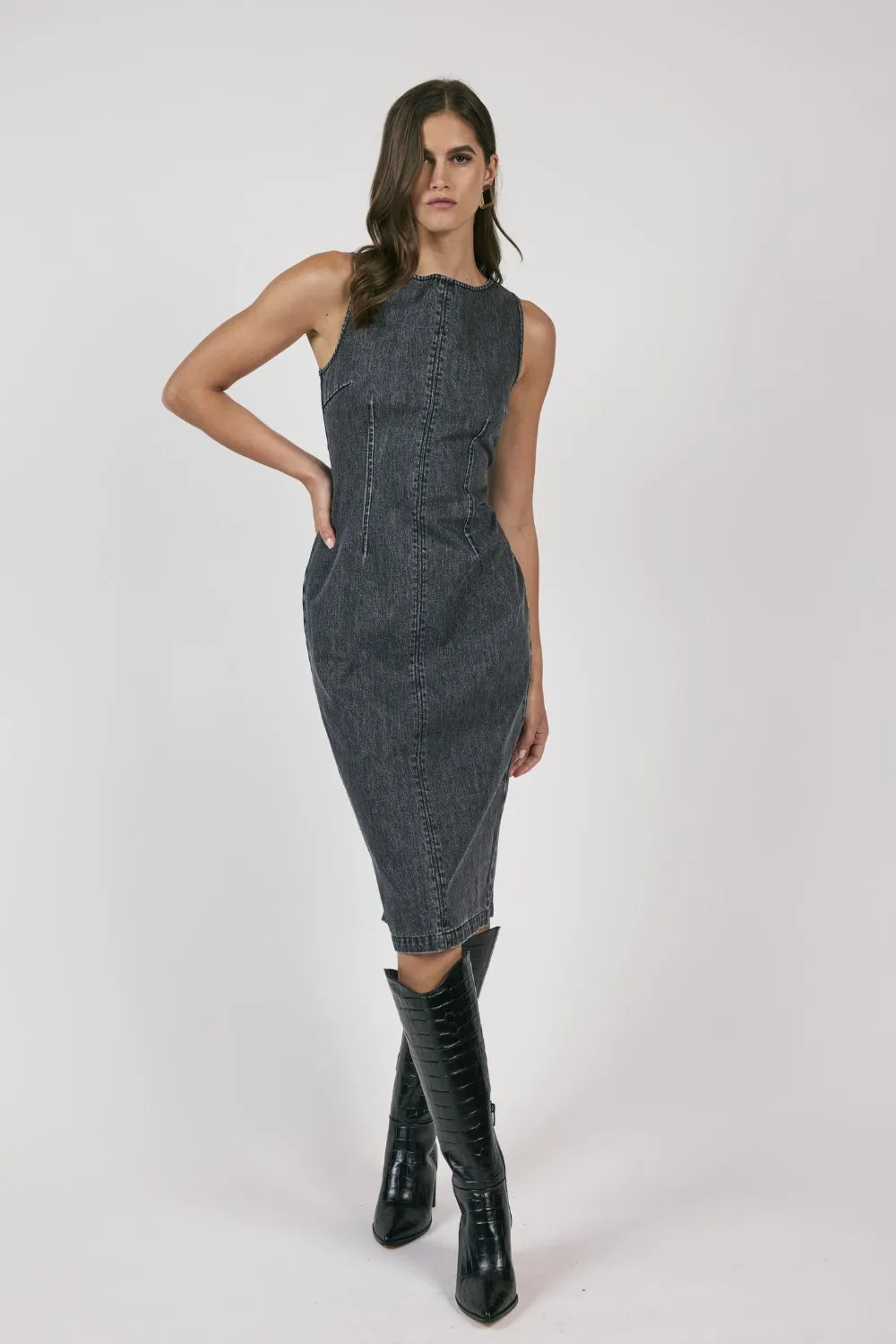 Women's Denim Midi Dress | Sage The Label | Black