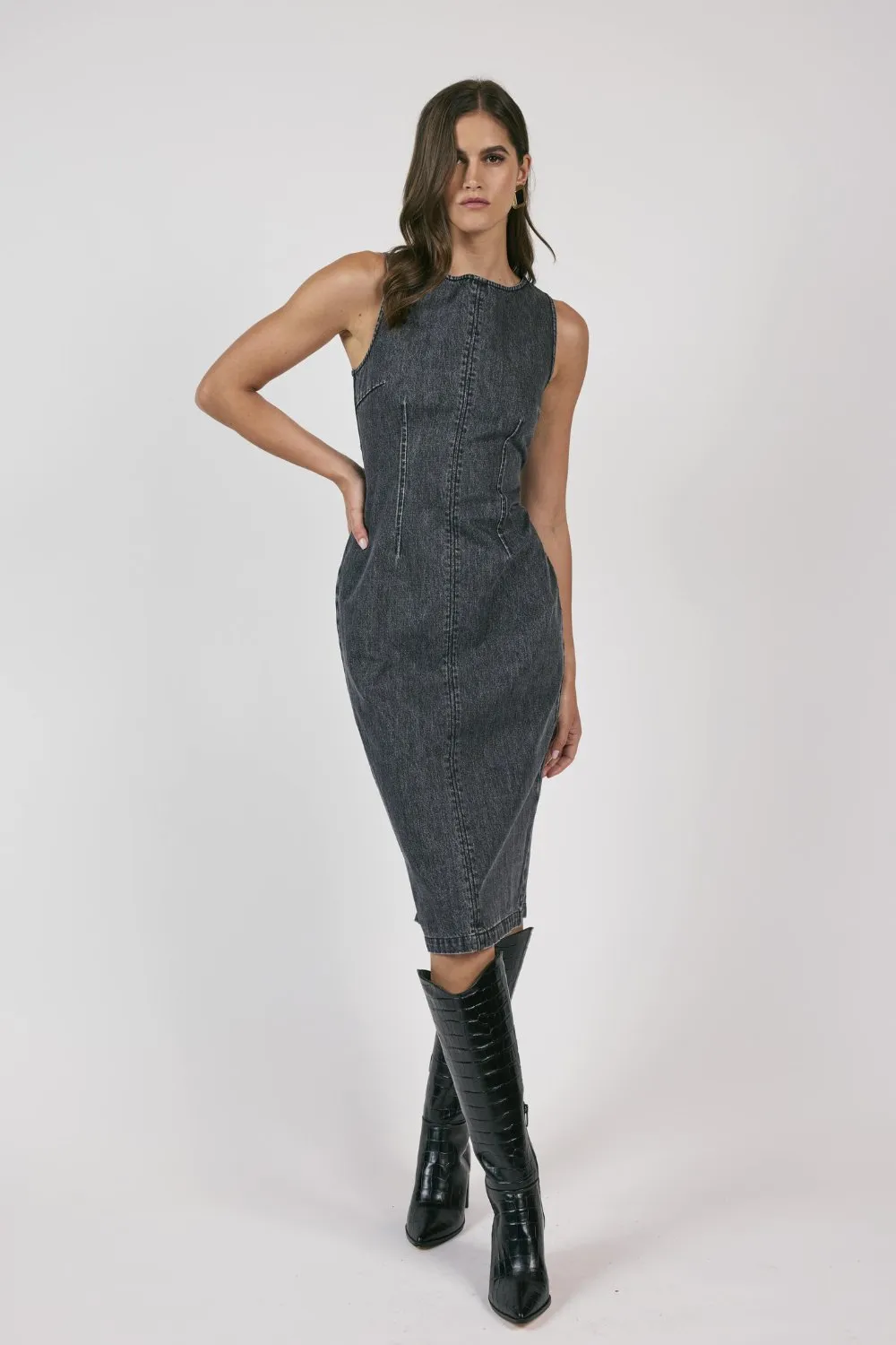 Women's Denim Midi Dress | Sage The Label | Black