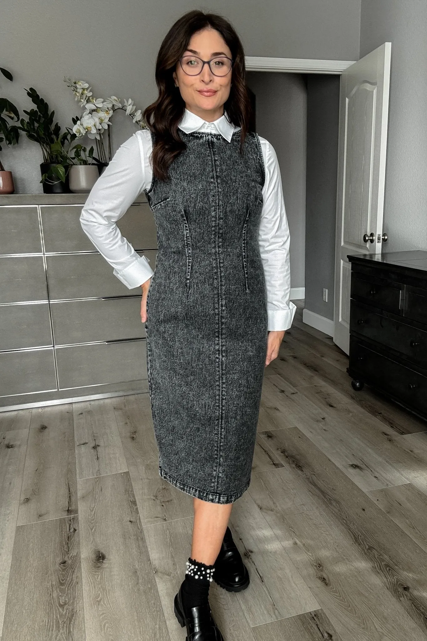 Women's Denim Midi Dress | Sage The Label | Black